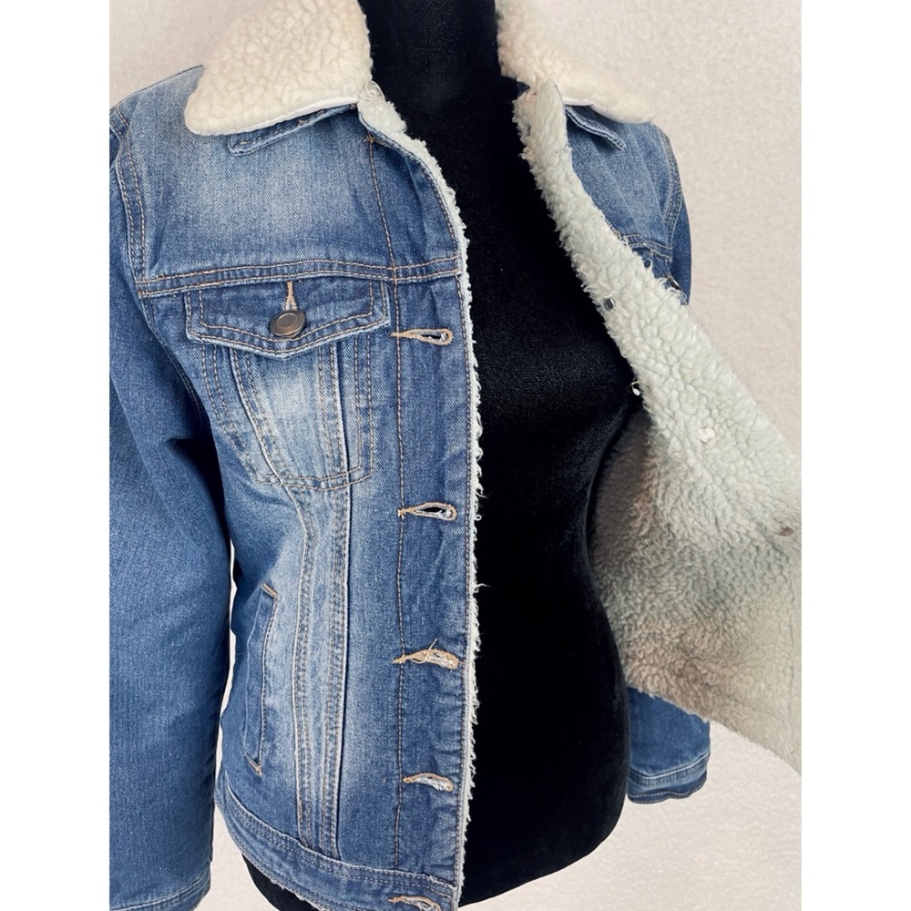 BOOHOO • Blue/White Denim Sherpa-Lined Collared Jacket, 2 - Picture 12 of 16